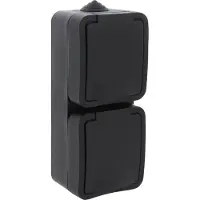 Q-Link - Wandcontactdoos - Buitenstopcontact - Opbouw - Verticaal - Dubbel Stopcontact - Spatwaterdicht IP54 - Randaarde - Kinderbeveiliging - Mat Zwart