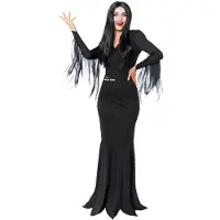 Amscan - Morticia Kostuum - Addams Family (maat M) Jurk en pruik - Let op! valt kleiner, geschikt voor maat S