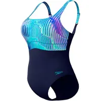 Speedo Shaping Contoureclipse Printed Swimsuit Blauw UK 38 Vrouw
