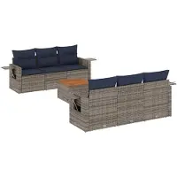 vidaXL 7-delige tuinbankset met kussens, grijs polyrotan