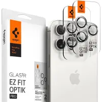 Spigen Optik Pro EZ Fit Lens Protector - Cameralens bescherming (2-pack) voor de Apple iPhone 17 Pro (Max) / 16 Pro (Max) / 15 Pro (Max) / 14 Pro (Max) - Titanium White