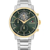 Tommy Hilfiger zilverkleurige heren horloge met groene wijzerplaat