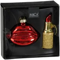 Mica Decorations Lipstick kerst ornament | | Set van 2 (Glas)
