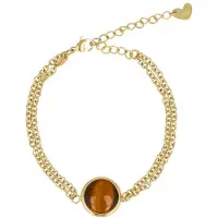 My Bendel - Dubbele Armband met Ronde Edelsteen • Tiger Eye - met Luxe Cadeauverpakking | Sieraden Voor Dames