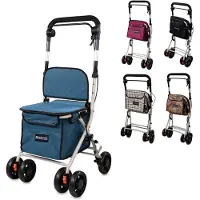 Mobiclinic Coliseo - Boodschappentrolley - Rollator - Met zitje - Shopper rollator - Inklapbare rollator - 4 wielen - Gepolsterde zitting - Boodschappen rollator - Met Remsysteem - Blauw