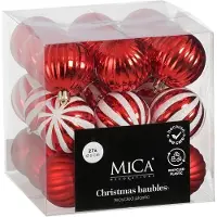 House of Seasons Kerstballen set 27-delig | rood/wit | kunststof/onbreekbaar | 6cm