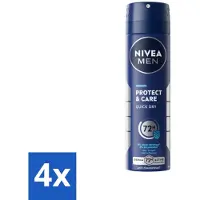 Nivea 4 x Men Deodorant Spray Protect & Care 150 ml - Deodorant Spray - Anti-transpirant - 48 Uur Bescherming - Alcoholvrije Deodorant - Verzorgde Oksels