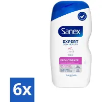 Sanex 6 x Douchegel Expert Skin Health Pro Hydrate 400 ml - Droge Huid - Hydratatie - Glycerine - Inuline - Huidverzorging