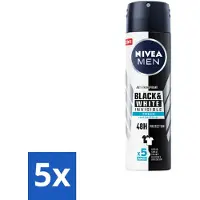 Nivea 5 x Men Deodorant Spray Invisible for Black & White Fresh 150 ml - Anti-transpirant - Deodorant Spray - Zweetvoorkomend - Vlekkenvoorkomend - Huidvriendelijk