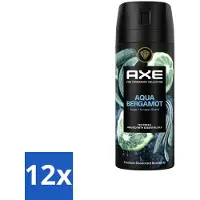 Axe 12 x Deodorant Bodyspray Aqua Bergamot 150 ml - Aqua Bergamot Deodorant - Bodyspray - Geur - Lichaamsgeur Bescherming - Premium Geur