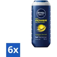 Nivea 6 x Men Douchegel Power Refresh 250 ml - Douchegel - 3-in-1 - Man - Energie - Verfrissend