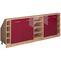 Vicco R-Line Keukenkast voor schuine wand – 210 cm Set van 5 Rood hoogglans/gouden eik