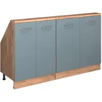 Vicco R-Line Keukenkast voor schuine wand – 140 cm Set van 2 Blauw-grijs/gouden eik
