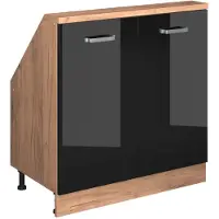 Vicco R-Line Keukenkast voor schuine wand – 80 cm met 2 deuren Eiken hoogglans zwart/goud