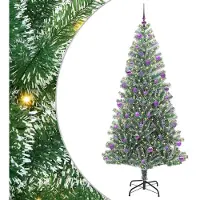 vidaXL Kunstkerstboom Sneeuw Gevlokt met LED Licht Groen en Wit 210 cm
