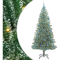 vidaXL Kunstkerstboom Sneeuw Gevlokt met LED Licht Groen en Wit 210 cm