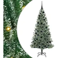 vidaXL Kunstkerstboom Sneeuw Gevlokt met LED Licht Groen en Wit 180 cm