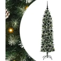 vidaXL Kunstmatige slanke kerstboom met 300 LED Groen en Wit 180 cm