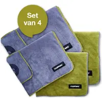 FLUFFINO Microvezel Hondenhanddoek - 4-pack (2x 90 x 50 cm + 2x 120 x 70 cm) - Grijs & Groen