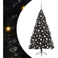 vidaXL Kunststof Voorverlichte Kerstboom met 300 LED Zwart 180 cm PVC