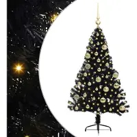 vidaXL Kunststof Voorverlichte Kerstboom met 150 LED Zwart 120 cm PVC