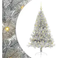 vidaXL Kunststof Voorverlichte Kerstboom met 150 LED Zilver 150 cm PET