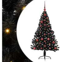 vidaXL Kunststof Voorverlichte Kerstboom met 150 LED Zwart 120 cm PVC