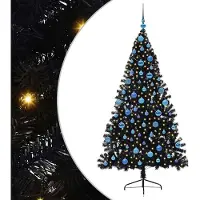 vidaXL Kunststof Voorverlichte Kerstboom met 300 LED Zwart 180 cm PVC