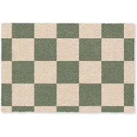 MuchoWow Deurmat 60x40 cm - Droogloopmat Schaakbord print - Groen - Beige - Blokjes - Mat voor binnen - Schoonloopmat - Deurmatten met print - Inloopmat