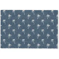MuchoWow Deurmat 90x60 cm - Droogloopmat Palmboom patroon - Blauw - Beige - Zomer - Mat voor binnen - Schoonloopmat - Deurmatten met print - Inloopmat