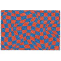 MuchoWow Deurmat 90x60 cm - Droogloopmat Golvende vakjes - Blauw - Rood - Abstract - Mat voor binnen - Schoonloopmat - Deurmatten met print - Inloopmat