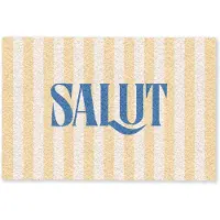 MuchoWow Deurmat 60x40 cm - Droogloopmat Salut - Quote - Strepen - Geel - Blauw - Wit - Mat voor binnen - Schoonloopmat - Deurmatten met print - Inloopmat