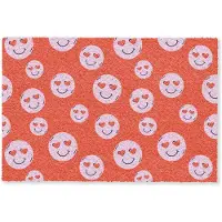 MuchoWow Deurmat 90x60 cm - Droogloopmat Smiley - Patroon - Hartjes - Rood - Roze - Mat voor binnen - Schoonloopmat - Deurmatten met print - Inloopmat