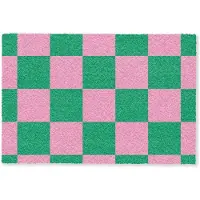 MuchoWow Deurmat 60x40 cm - Droogloopmat Schaakbord patroon - Groen - Roze - Blokjes - Mat voor binnen - Schoonloopmat - Deurmatten met print - Inloopmat