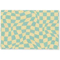 MuchoWow Deurmat 90x60 cm - Droogloopmat Hokjes patroon - Geel - Blauw - Golvende lijnen - Mat voor binnen - Schoonloopmat - Deurmatten met print - Inloopmat