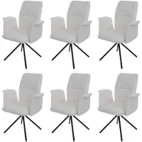 Mendler Set van 6 eetkamerstoelen -N99, draaibaar, armleuningen met automatische terugstelfunctie, stof/textiel chenille (340 g/m²) ~ crème