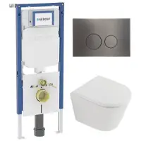 Geberit QeramiQ Dely Toiletset - 36.3x51.7cm - diepspoel - rimless - UP720 inbouwreservoir - softclose toilet zitting - 35mm - gunmetal bedieningsplaat - ronde knoppen - mat wit