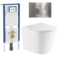 Geberit QeramiQ Dely Toiletset - 36.3x51.7cm - diepspoel - rimless - UP720 inbouwreservoir - softclose toiletzitting - steel bedieningsplaat - ronde knoppen - met Burda frame - mat wit