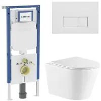 Geberit QeramiQ Dely Toiletset - 36.3x51.7cm - diepspoel - rimless - UP720 inbouwreservoir - softclose toiletzitting - mat witte bedieningsplaat - rechtehoekige knoppen - wit glans