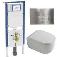 Geberit QeramiQ Dely Swirl Toiletset - 36.3x51.7cm - diepspoel - rimless - UP720 Duofix Sigma inbouwreservoir - 35mm zitting - steel bedieningsplaat - rechtehoekige knoppen - wit mat