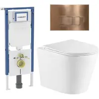 Geberit QeramiQ Dely Toiletset - 36.3x51.7cm - diepspoel - rimless - UP720 inbouwreservoir - softclose toiletzitting - koperen bedieningsplaat - rechtehoekige knoppen - wit glans