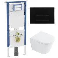 Geberit QeramiQ Dely Toiletset - 36.3x51.7cm - UP720 inbouwreservoir - rimless - diepspoel - 35mm zitting - softclose - metalen bedieningsplaat mat zwart - rechthoekige knoppen - glans wit SW1026255 /