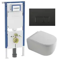 Geberit QeramiQ Dely Swirl Toiletset - 36.3x51.7cm - UP720 Duofix Sigma inbouwreservoir - 35mm zitting - bedieningsplaat mat zwart - rechthoekige knoppen - glans wit