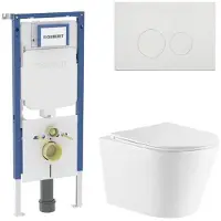 Geberit QeramiQ Dely Toiletset - 36.3x51.7cm - UP720 inbouwreservoir - rimless - diepspoel - zitting - softclose - bedieningsplaat glans wit - ronde knoppen - mat wit