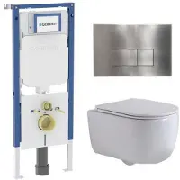 Geberit QeramiQ Dely Swirl Toiletset - 36.3x51.7cm - diepspoel - rimless - UP720 Duofix Sigma inbouwreservoir - slim zitting - steel bedieningsplaat - rechtehoekige knoppen - wit mat