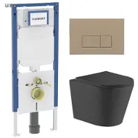 Geberit QeramiQ Dely Toiletset - 36.3x51.7cm - UP720 inbouwreservoir - rimless - diepspoel - zitting - softclose - bedieningsplaat taupe - rechthoekige knoppen - zwart