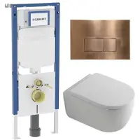 Geberit QeramiQ Dely Swirl Toiletset - 36.3x51.7cm - UP720 Duofix Sigma inbouwreservoir - 35mm zitting - koperen bedieningsplaat - rechthoekige knoppen - wit glans