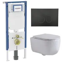 Geberit QeramiQ Dely Swirl Toiletset - 36.3x51.7cm - UP720 Duofix Sigma inbouwreservoir - slim zitting - mat zwarte bedieningsplaat - ronde knoppen - wit glans SW1237202/SW706188/SW1000766/SW1026256
