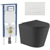 Geberit QeramiQ Dely Toiletset - 36.3x51.7cm - diepspoel - rimless - UP720 inbouwreservoir - softclose toiletzitting - glans witte bedieningsplaat - rechtehoekige knoppen - mat zwart