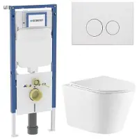 Geberit QeramiQ Dely Toiletset - 36.3x51.7cm - diepspoel - rimless - UP720 inbouwreservoir - softclose toiletzitting - mat witte bedieningsplaat - ronde knoppen - wit glans